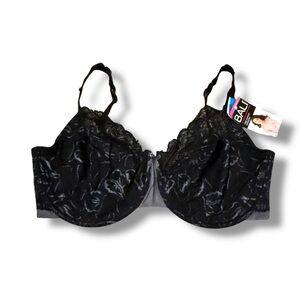 Bali Black Floral Lace Lined Support Underwire Bra Sz‎ 42DDD (42F) NEW